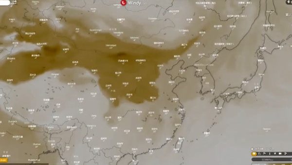 중국 모래폭풍·황사 (사진=윈디닷컴 캡처)