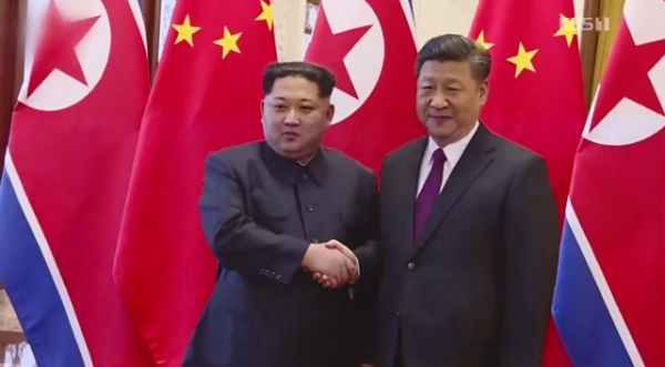 지난 방중에서의 김정은 위원장과 시진핑 중국 국가주석의 모습.(사진=KBS 뉴스 캡처)
