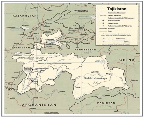 타지키스탄 지도(자료 제공=외교부)