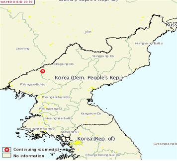지난 30일 북한 자강도 자강도 우시군 소재 북상협동농장(빨간원)에서 아프리카돼지열병 발병이 처음으로 공식 확인됐다. (자료제공=농림축산식품부)