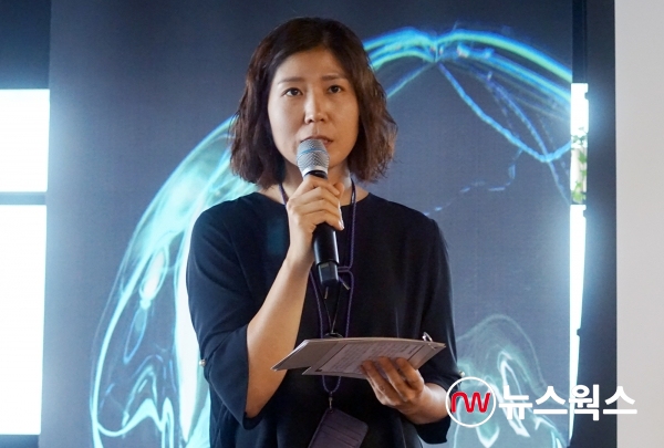 김인숙 유니티 코리아 대표가 '유니티 코리아 오픈 하우스' 행사에서 기조연설을 하고 있다. (사진=박준영 기자)
