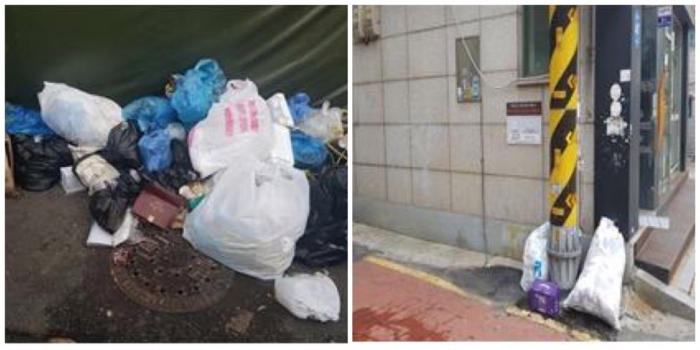 종량제봉투 미사용 쓰레기(왼쪽)와 시간외 배출 쓰레기 <사진제공=서울시>