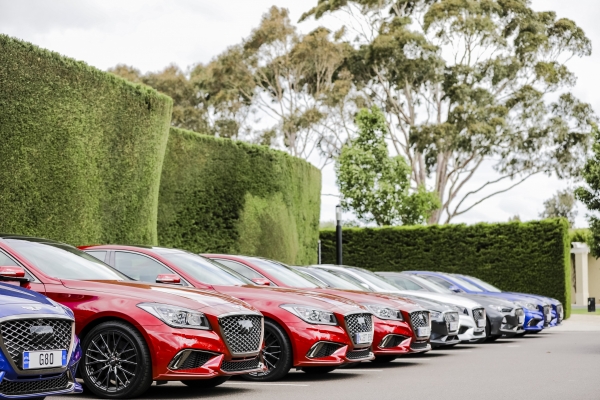 ‘2019 프레지던츠컵’이 진행되고 있는 호주 ‘로얄 멜버른 골프클럽(Royal Melbourne Golf Club)’에 제네시스 차량이 의전 준비를 하고 있다. (사진 제공=현대자동차)