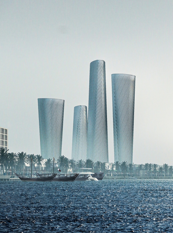 현대건설이 1월 한 달 총 1조5000억원 규모의 대형 공사를 수주했다. 현대건설이 수주한 카타르 루사일 타워. 맨 오른쪽이 PLOT 3, 오른쪽에서 2번째가 PLOT 4. (사진=현대건설)