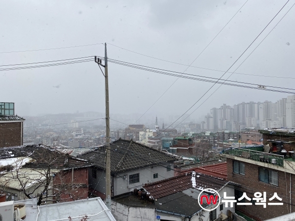 16일 오후 2시 서울시 강북구 미아동 일대에 많은 눈이 내리고 있다. (사진=남빛하늘 기자)