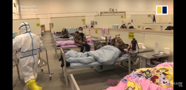 코로나19 환자들을 치료하고 있는 우한 병원의 모습. (사진=South China Morning Post 유튜브 캡처)