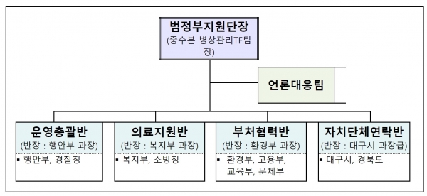 대구·경북 코로나19 대응 '범정부특별대책지원단' 조직도 (자료제공=행정안전부)