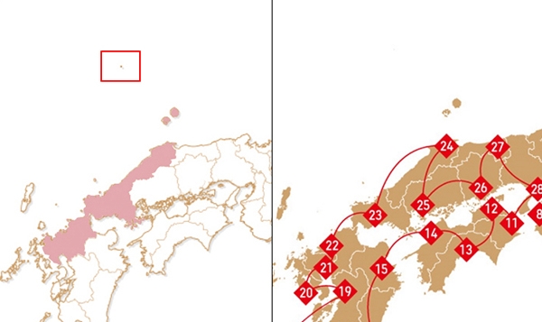 기존 홈페이지 일본 지도에 독도를 표기한 모습(좌) 일본 지도가 바뀌면서 육안으로는 보이지 않는 독도(우)