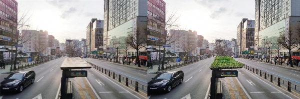 왼쪽부터 버스정류장 승차대 녹화사업 전과 후 모습. (사진제공=서울시)