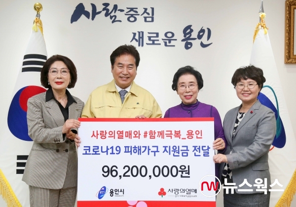 경기사회복지공동모금회서 성금을 기탁한 모습(사진제공=용인시)