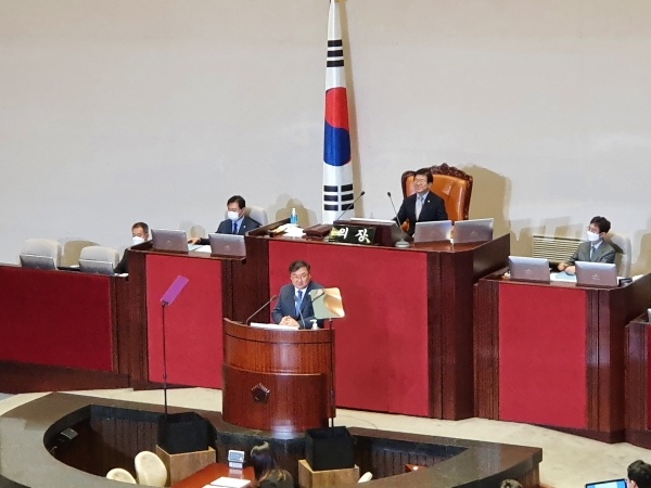 김태년 더불어민주당 원내대표는 20일 국회에서 '교섭단체 대표연설'을 하고 있다. (사진=전현건 기자)