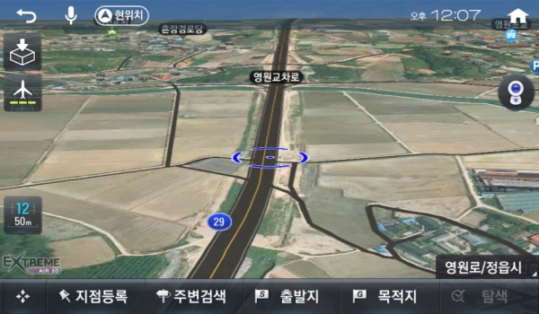 전라북도 정읍시에 신설된 정읍-신태인 2공구 도로의 업그레이드 후 지도 화면(사진제공=팅크웨어)