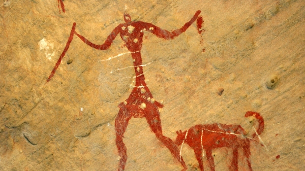 리비아에서 7000년전 그려진 벽화. 개가 사냥꾼을 따르고 있다. (사진제공=사이언스)