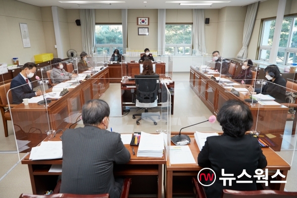 문화복지위원회 의원들이 행정사무감사 강평을 하고 있다.(사진제공=용인시의회)