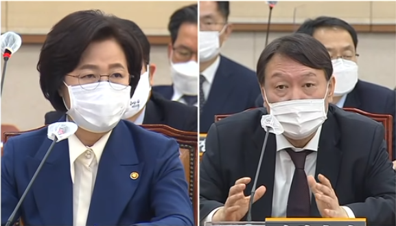 추미애(왼쪽) 법무부장관 vs. 윤석열 검찰총장. (사진=SBS뉴스 캡처)