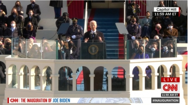 조 바이든 미국 대통령이 20일(현지시간) '미국 대통령 취임식'에서 연설하고 있다. (사진=CNN뉴스 캡처)