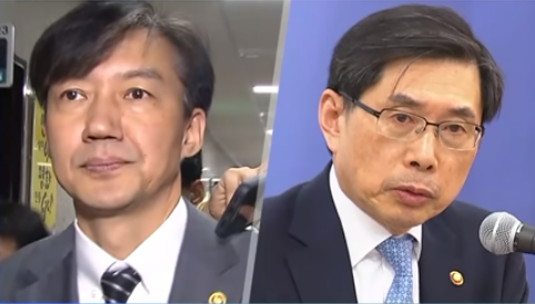 조국(왼쪽)·박상기 전 법무부 장관. (사진=SBS뉴스 캡처)