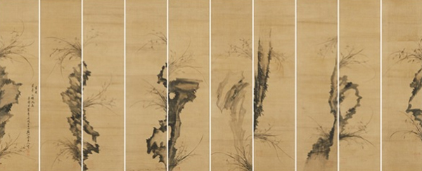 석파 이하응, 괴석묵란도 10폭병풍, 1891, 비단에 수묵, 각 137×33.3㎝
