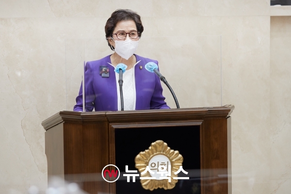 용인시의회 박남숙 의원이 7일 제258회 임시회 제1차 본회의 5분 자유발언을 하고 있다.(사진제공=용인시의회)