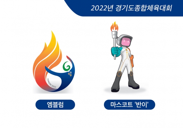 2022년 경기도종합체육대회 엠블럼(왼쪽)과 마스코트 '반이'(오른쪽).(사진제공=용인시)
