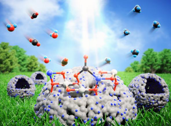 태양빛과 물만으로 이산화탄소를 탄화수소로 전환시키는 이산화티타늄 촉매 메커니즘 (사진제공=IBS)