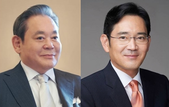 고(故) 이건희 회장(왼쪽)과 이재용 부회장. (사진제공=삼성전자)