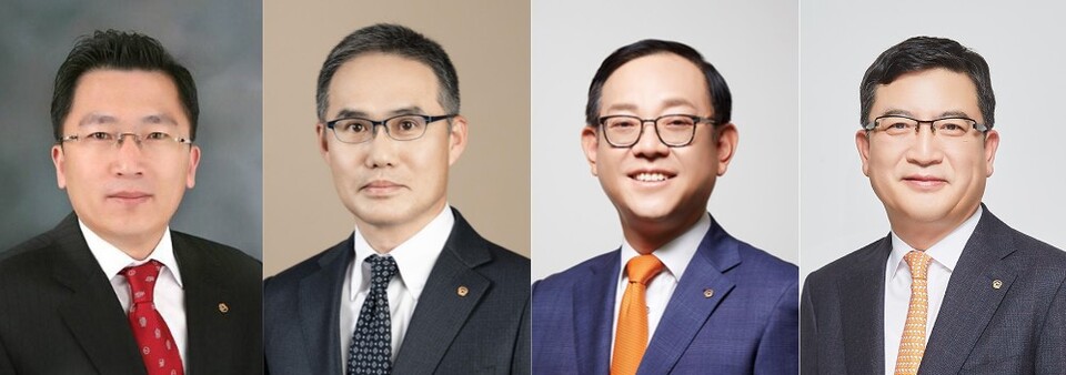 나채범(왼쪽부터) 한화손해보험 신임 대표, 한두희 한화투자증권 신임 대표, 권희백 한화자산운용 신임 대표, 강성수 한화저축은행 신임 대표. (사진제공=한화그룹)