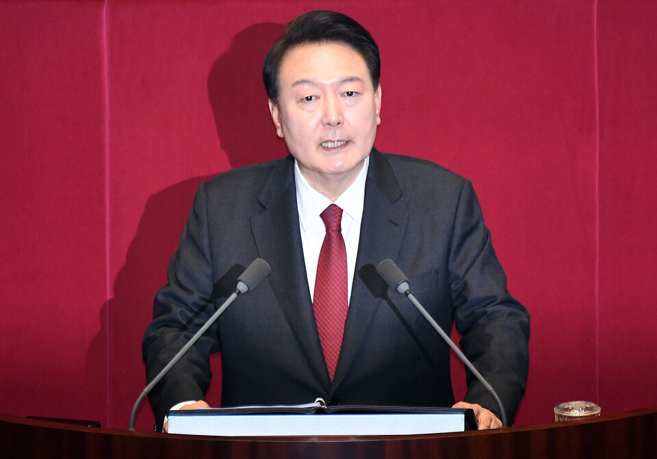 윤석열 대통령이 31일 국회에서 '2024년도 예산안에 대한 시정연설'을 하고 있다. (사진=뉴스1)