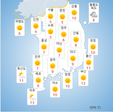 3일 오후 지역별 최고기온. (사진출처=기상청 날씨누리)