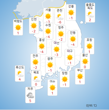 10일 오전 주요 지역별 최저기온. (출처=기상청 날씨누리)