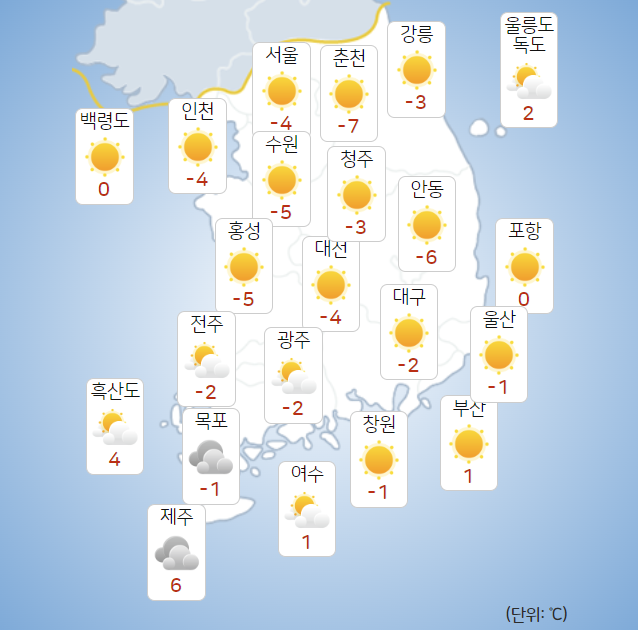 11일 오전 주요 지역별 최저기온. (출처=기상청 날씨누리)