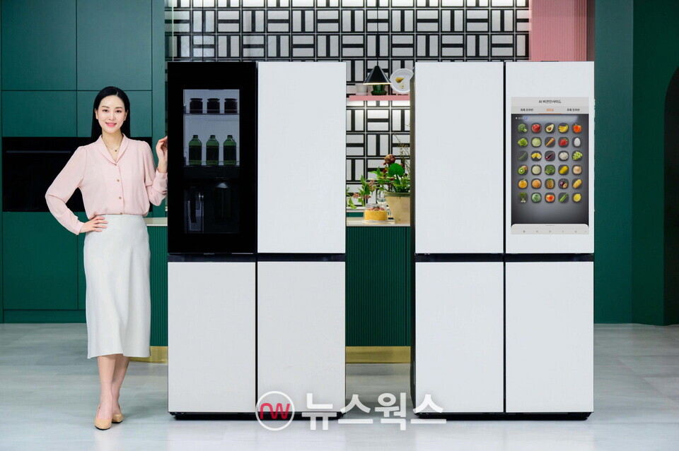  삼성전자 모델이 '비스포크 냉장고' 신제품을 소개하고 있다. (사진제공=삼성전자)