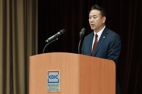 유재훈 예금보험공사 사장이 창립 28주년을 맞아 기념사를 말하고 있다. (사진제공=예금보험공사)
