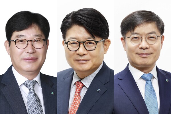 김학필(왼쪽부터) 기업은행 리스크관리그룹장, 백상현 카드사업그룹장 겸 연금사업그룹장, 정성진 글로벌·자금시장그룹장. (사진제공=IBK기업은행)
