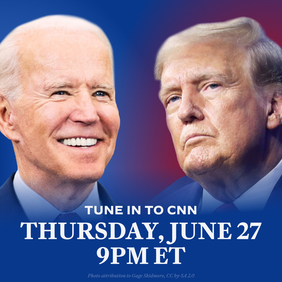지난달 27일(현지시간) 조 바이든 미국 대통령과 도널드 트럼프 전 대통령의 TV 토론을 알리는 이미지. (출처=조 바이든 페이스북)