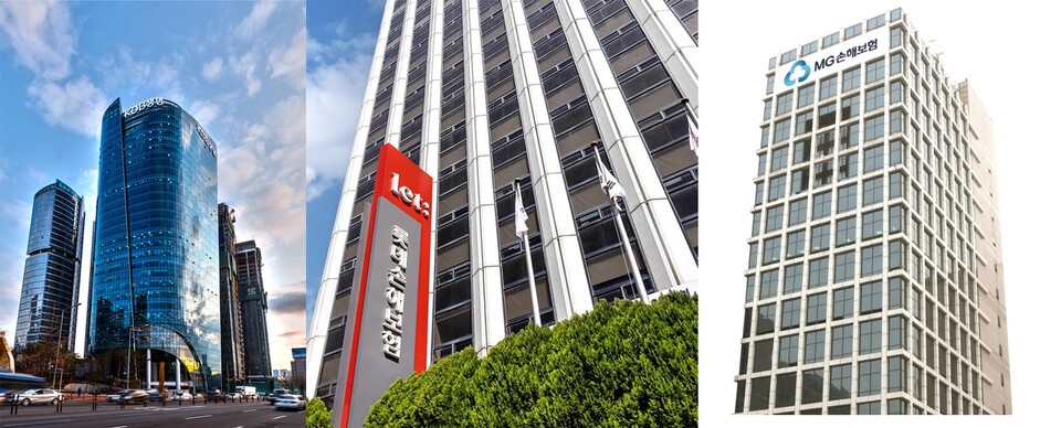 (왼쪽부터) KDB생명, 롯데손해보험, MG손해보험 사옥 전경. (사진제공=각 사)