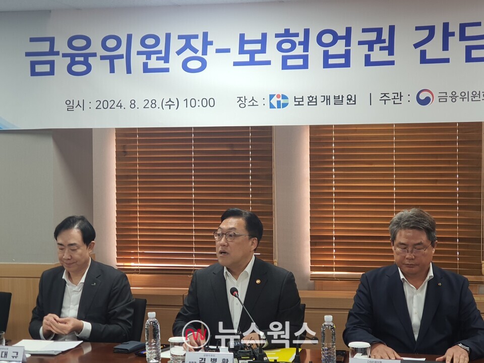 김병환 금융위원장이 28일 오전 서울 여의도 보험개발원에서 열린 '보험업권 간담회'에서 모두발언을 하고 있다. (사진=백종훈 기자)