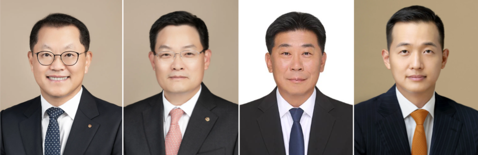 (왼쪽부터) 김희철 한화오션 신임 대표, 손재일 한화시스템 신임 대표, 이재규 한화에너지 신임 대표, 김동관 한화임팩트 투자부문 신임 대표. (사진제공=한화그룹)