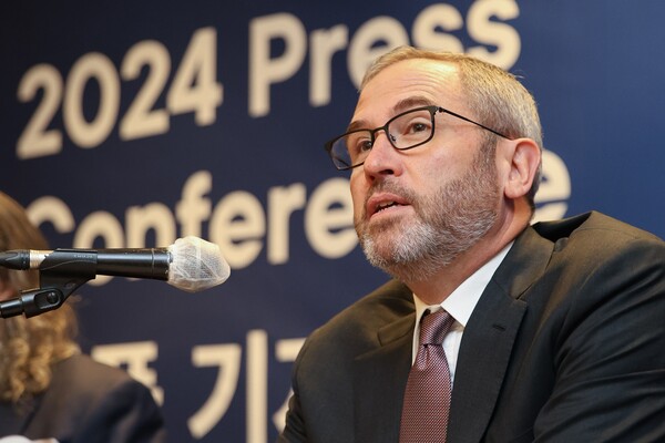 브래드 갈링하우스(Brad Garlinghouse) CEO가 리플의 사업 현황과 비전에 대해 설명하고 있다. (사진제공=리플)