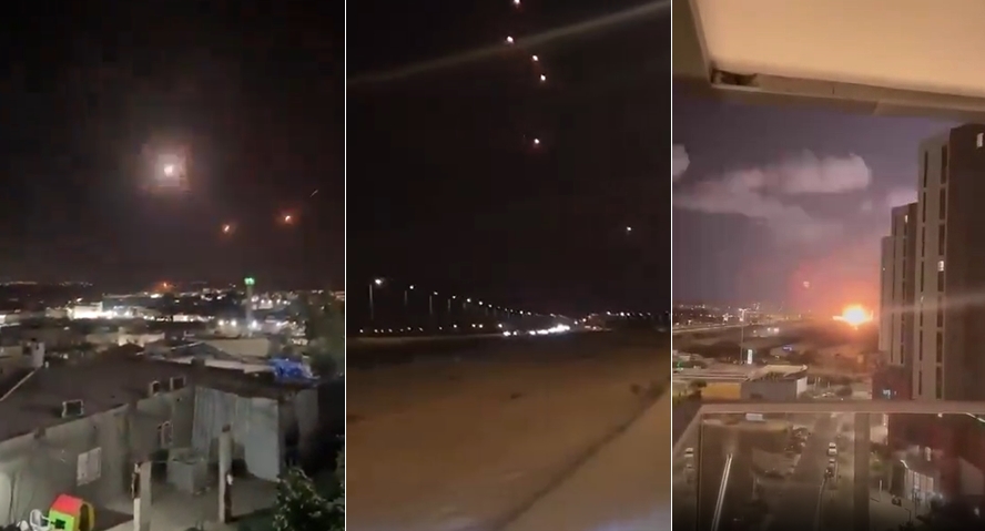 이란이 이스라엘을 겨냥해 발사한 탄도 미사일이 목표점을 향해 낙하하고 있다. (출처=엑스)