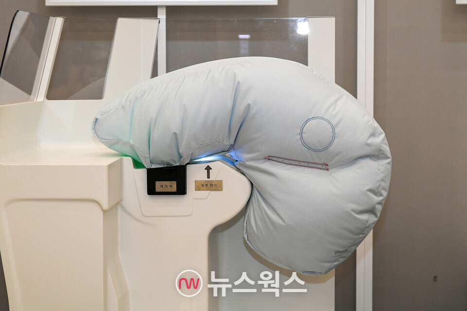 앞 유리에 에어백이 닿지 않아도 스스로 지탱력을 확보한 PBV용 셀프스탠딩 에어백. (사진제공=현대모비스)