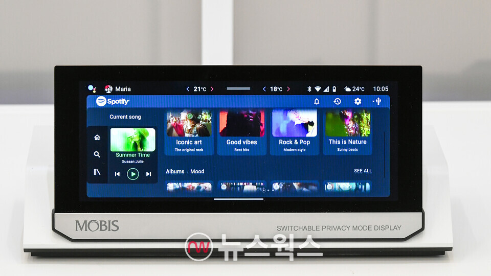 시야각 제어 기술로 운전자의 주의 분산을 방지하는 스위처블 디스플레이. (사진제공=현대모비스)