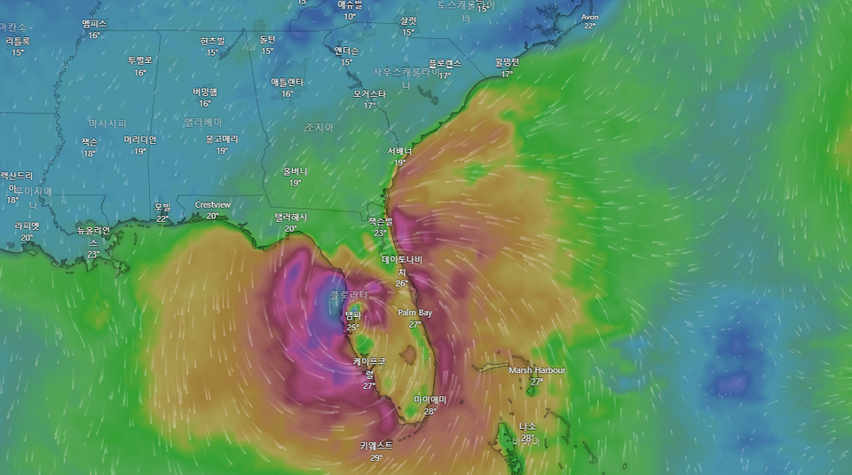 2024년 오후 2시 14분 기준(자료=windy)