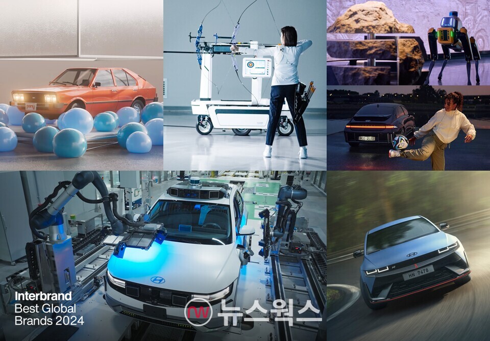 2024 월드카 어워즈에서 ‘세계 올해의 고성능 차’로 선정된 아이오닉 5 N과 현대차의 헤리티지를 재조명한 특별 전시, 양궁 국가대표팀 후원 등 현대차 브랜드 가치 상승에 기여한 활동들로 연출한 이미지. (사진제공=현대차)