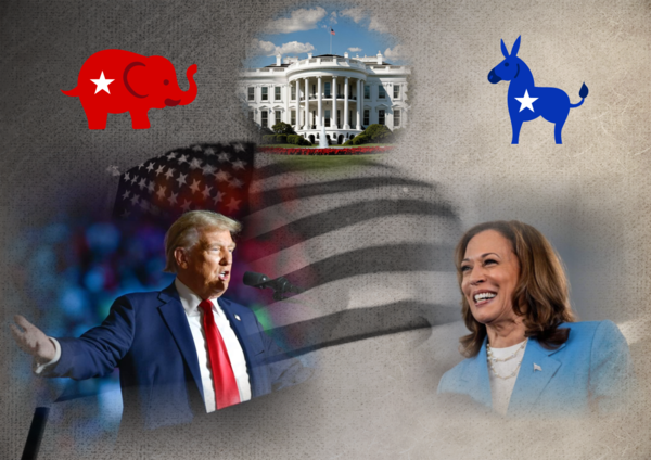 카멀라 해리스(오른쪽) 민주당 후보와 도널드 트럼프 공화당 후보 간 제47대 미국 대통령 선거 개표가 시작됐다. (그래픽=미리캔버스)