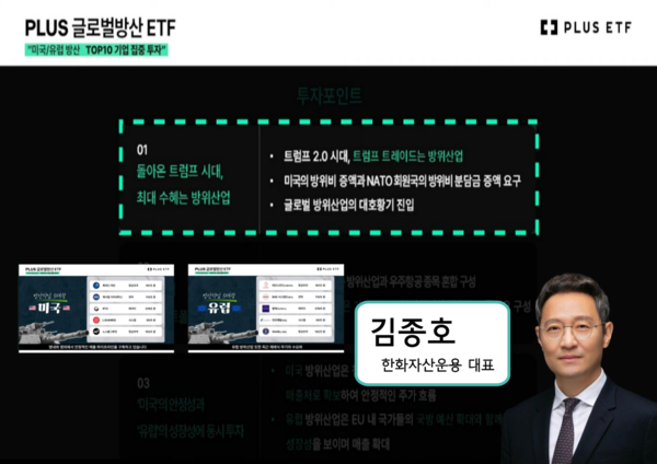 한화자산운용이 '트럼프 2.0 시대'를 앞두고 방산 상장지수펀드(ETF) 상품 다각화를 통해 도약을 노리고 있다. (그래픽=미리캔버스)