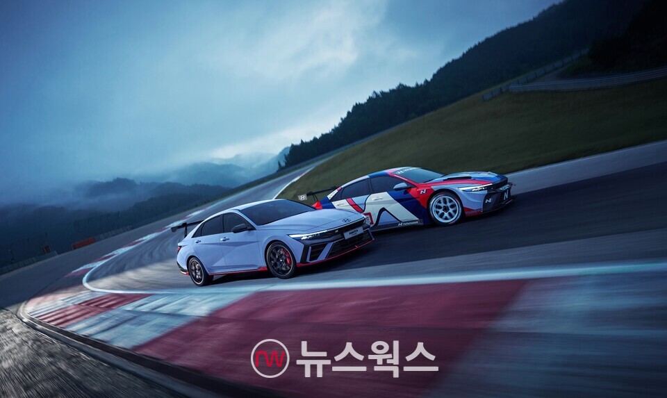 현대차 아반떼 'N TCR 에디션'(왼쪽)과 TCR 월드투어에 참가하는 '엘란트라 N TCR'. (사진제공=현대차)