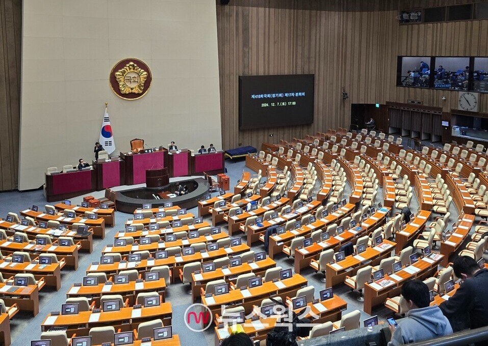 '윤석열 대통령 탄핵소추안'이 상정된 지난 7일 국회 본회의장에 의원들이 본격 입장하기 직전의 모습. (사진=원성훈 기자)