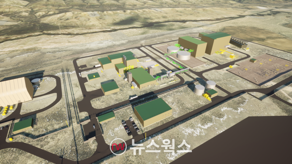 테라파워가 미국 와이오밍주 캐머러시에 345메가와트(MW) 규모로 설치할 4세대 소듐냉각고속로(SFR) '나트륨(Natrium)'의 조감도. (사진제공=HD현대)