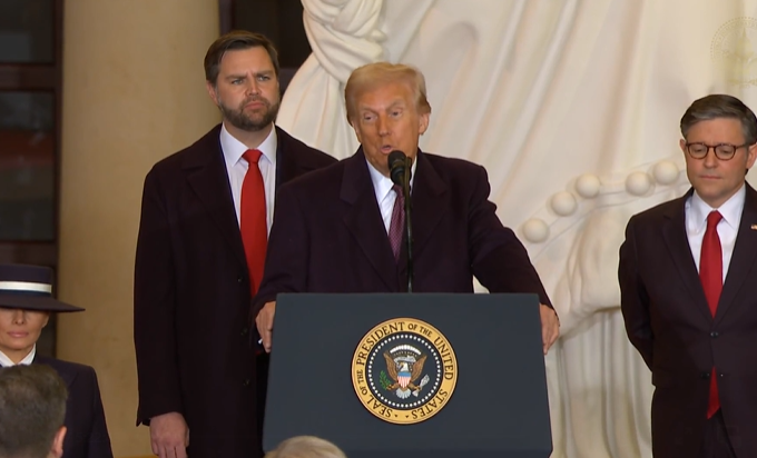 도널드 트럼프 제 47대 미국 대통령이 워싱턴 D.C. 연방의사당 중앙홀에서 취임사를 하고 있다. (출처=도널드 트럼프 유튜브 채널)